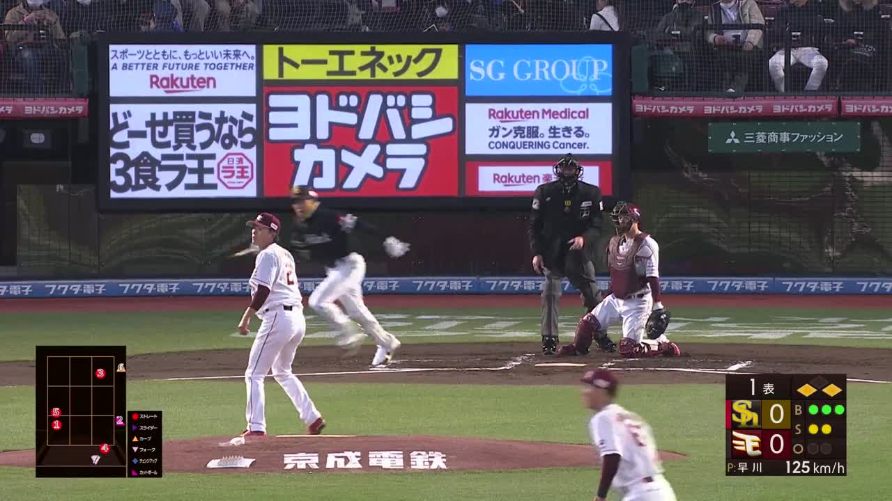 1回表・H柳田悠岐 一二塁間を破るタイムリーヒットで先制に成功!!