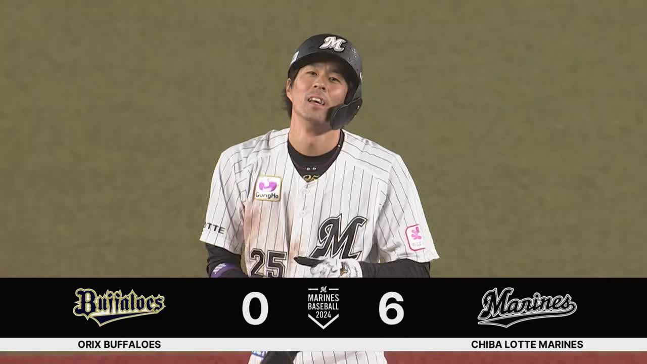 7回裏・M岡大海 8試合連続2塁打のプロ野球新記録を達成!!