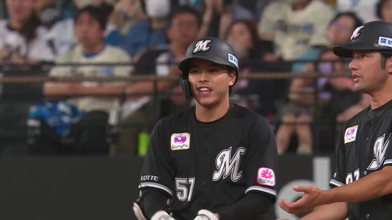 5回表・M小川龍成 レフト前へ逆転の2点タイムリーヒット!!