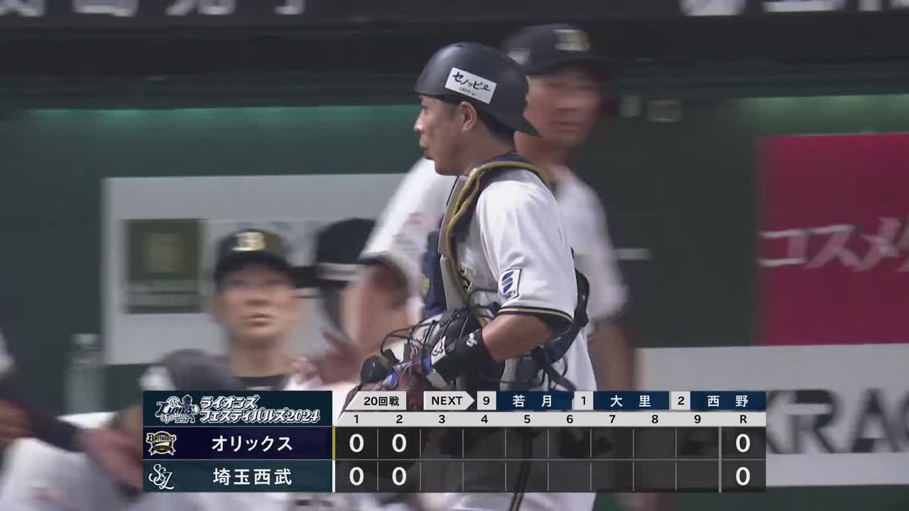 2回裏・B若月健矢 捕ってから素早く送球し盗塁を阻止する!!