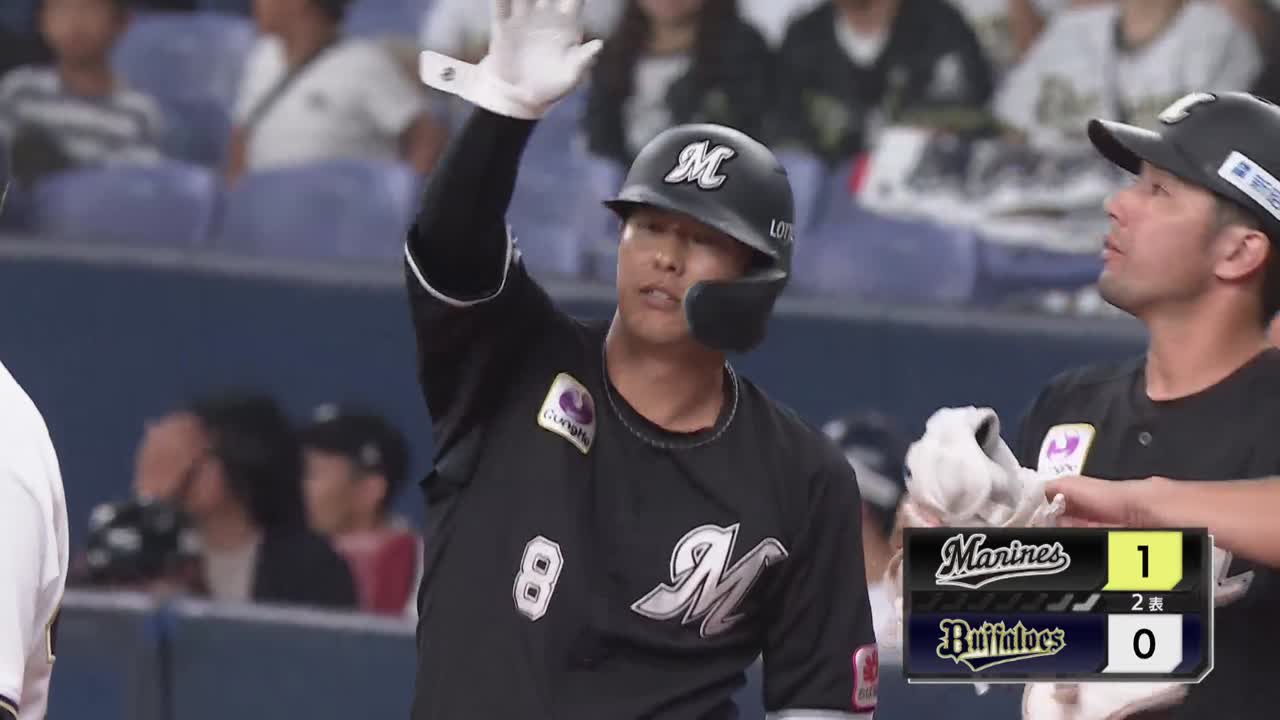 2回表・M中村奨吾 レフトへの強烈なタイムリーヒットで先制!!