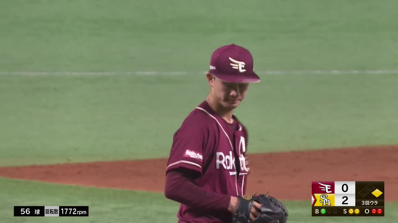 3回裏・E古謝樹 3,4番をストレートで連続三振に打ち取る!!