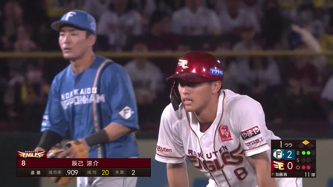 1回裏・E辰己涼介 キャリアハイ更新中!! 節目の今季20盗塁目!!