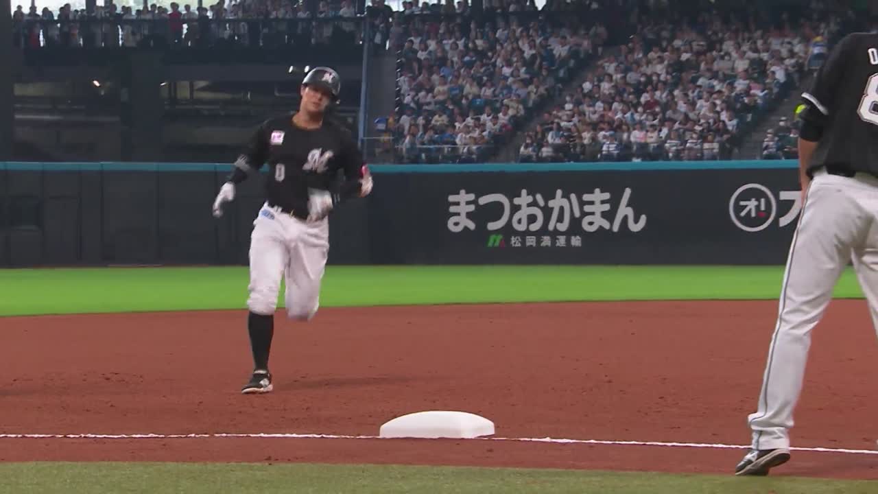 5回表・M中村奨吾 均衡破れる!! レフトスタンドへの先制ソロHR!!