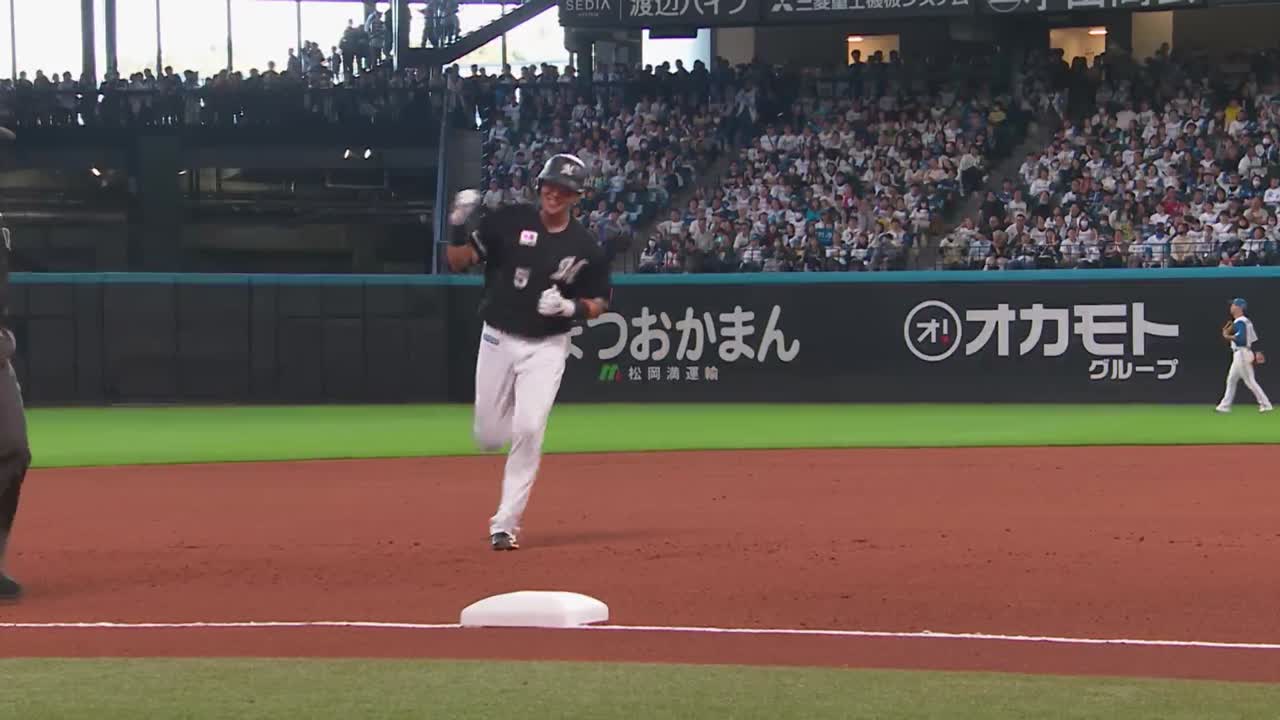 5回表・M安田尚憲 均衡を破る一発!! ライトへのソロHRで先制点を挙げる!!