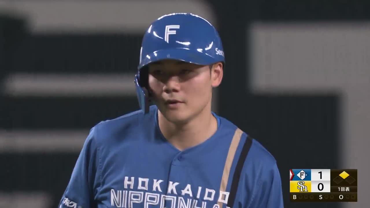 1回表・F清宮幸太郎 連打で先制!! 右中間へのタイムリー2ベース!!