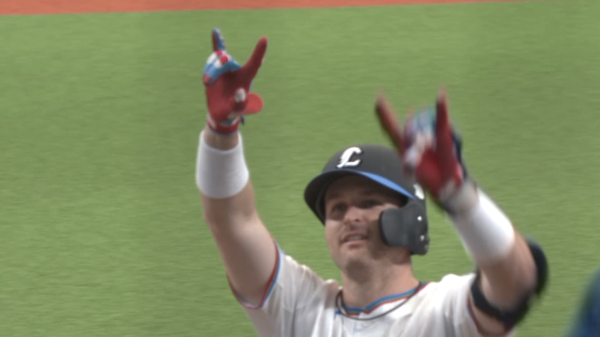 2回裏・Lネビン レフトスタンドへ先制のソロホームラン!!