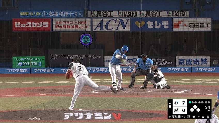 5回表・F清宮幸太郎 ライト前にうまく運ぶタイムリー!!