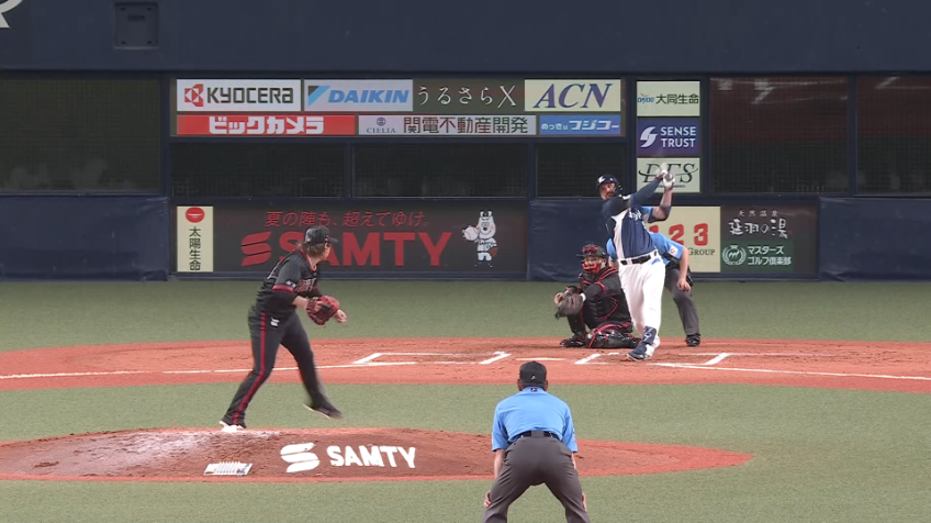6回表・Lデービス 来日初打点!! 右中間を破るタイムリー2ベース!!