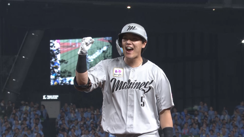 9回表・M安田尚憲 初球打ち!! センターへ値千金の同点タイムリー!!