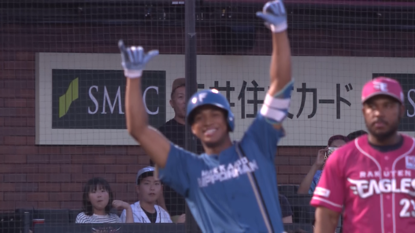 2回表・F万波中正 レフト線へのタイムリー2ベースヒットで先制!!