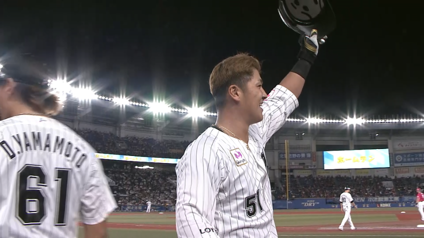 7回裏・M山口航輝 左中間に勝ち越し3ランホームランを放つ!!