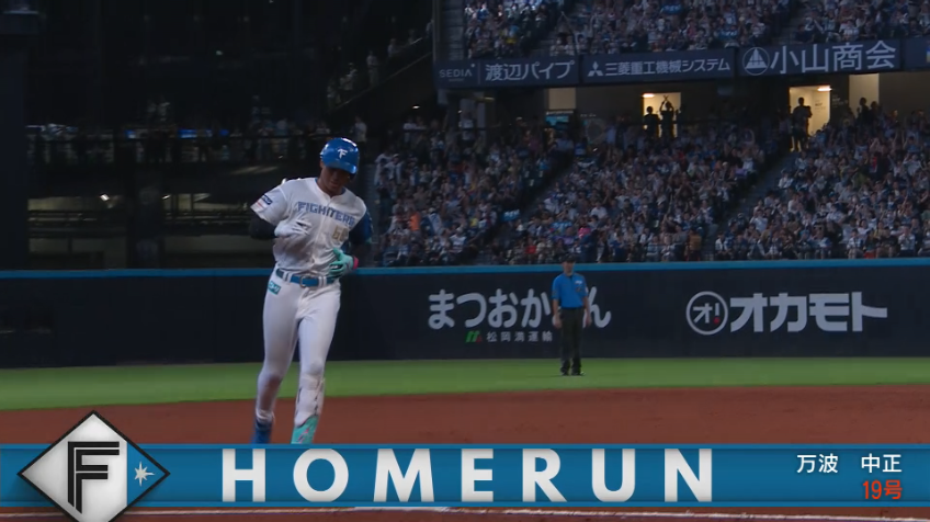 7回裏・F万波中正 初球打ち!! 第19号勝ち越しソロホームランを放つ!!