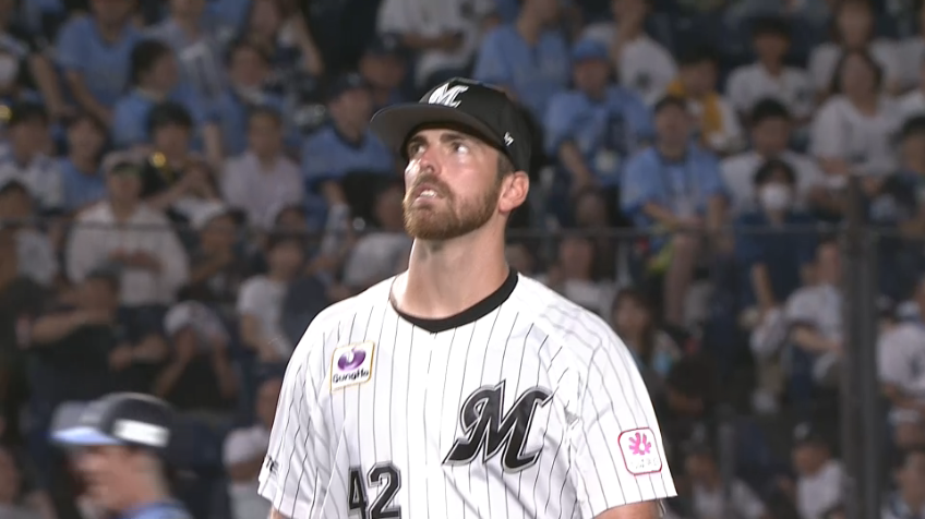 6回表・Mサモンズ 最後は見逃し三振を奪い6回109球4奪三振1失点の好投!!