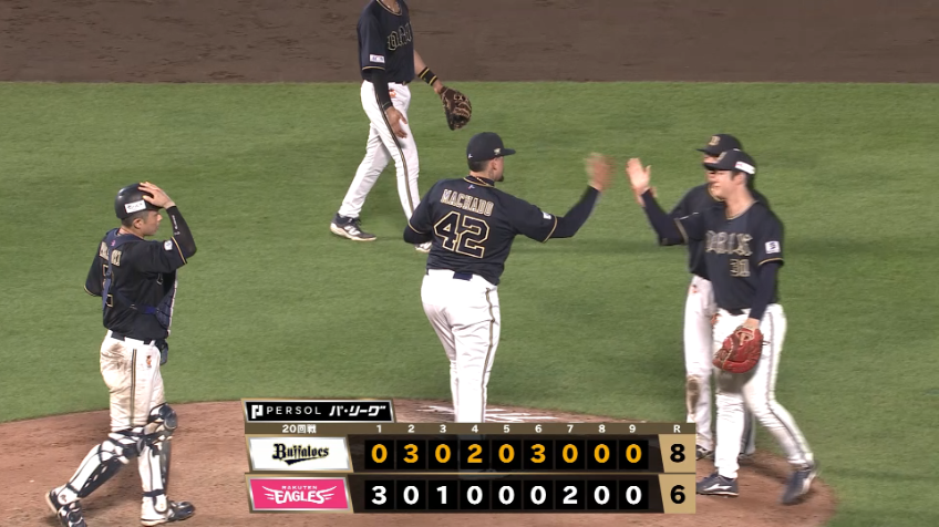 9回裏・Bマチャド 1イニングを3者連続三振に打ち取り接戦の試合を制する!!