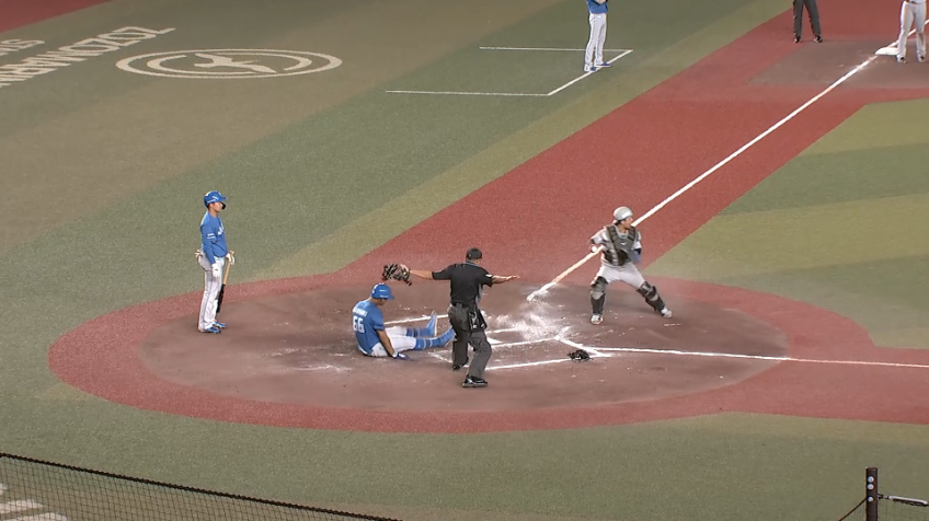 6回表・F水谷瞬・万波中正 二盗の間にホームスチール成功で追加点!!