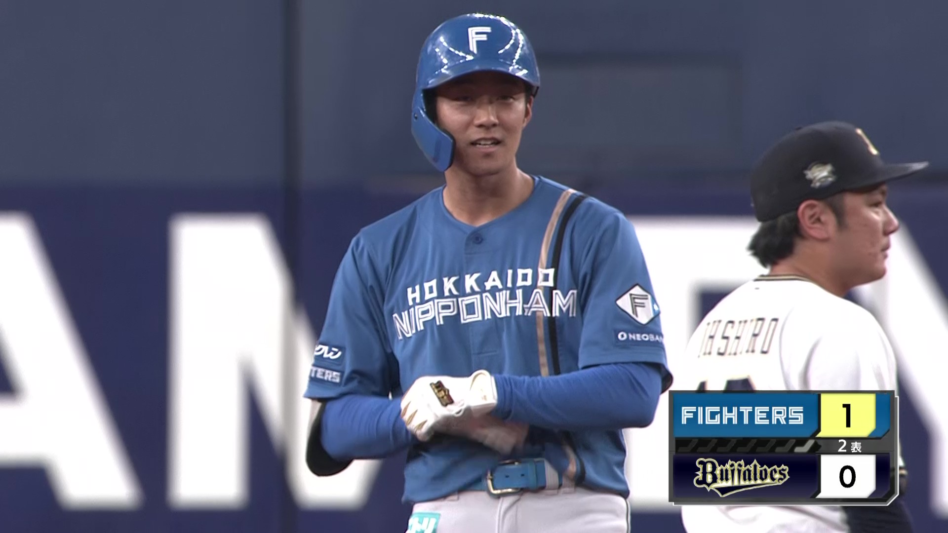 2回表・F石井一成 初球を捉えて先制のタイムリー2ベースを放つ!!