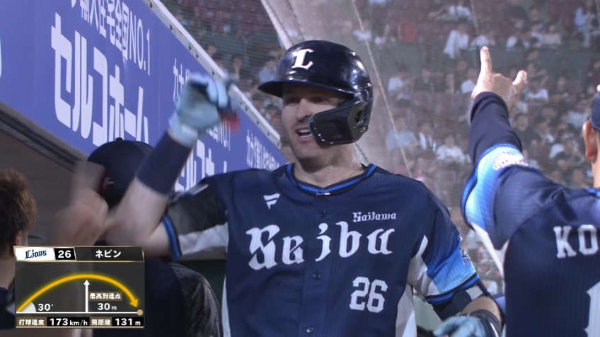 8回表・Lネビン 打った瞬間!! 第16号ソロホームランで同点!!