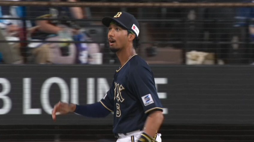 4回裏・B宗佑磨 難しい体勢から遠投でアウトにするビッグプレー!!