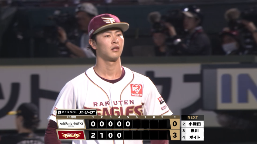 5回表・E古謝樹 5回を無失点に抑えて勝利投手の権利を得る!!