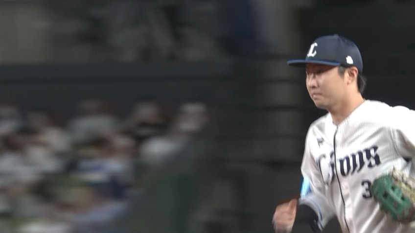 6回表・L山村崇嘉 一二塁間抜けそうな打球に追いつき一回転スロー!!