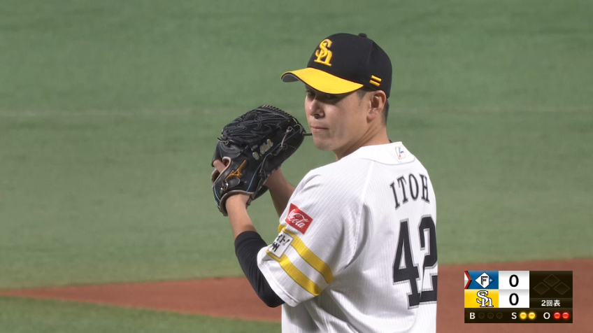 2回表・H伊藤優輔 プロ初先発!! 最後は3球三振に抑える好投!!