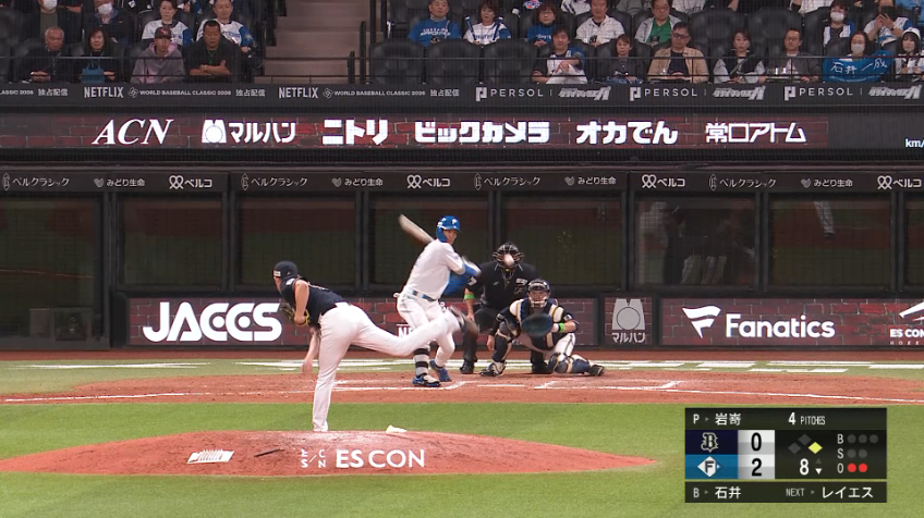 8回裏・B岩嵜翔 わずか5球で1イニングを抑える!!