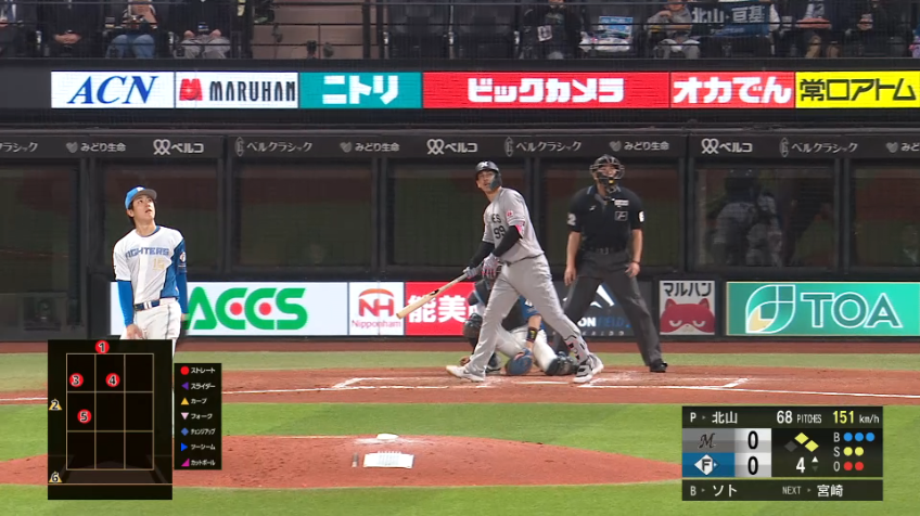 4回表・Mソト 打った瞬間の先制3ランホームラン!!