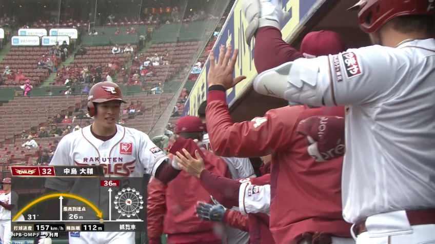 1回裏・E中島大輔 先頭打者ホームランを放つ!!