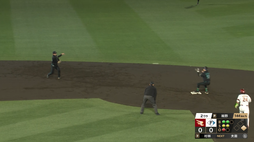 2回裏・F水野達稀 息の合った二遊間でダブルプレー!!