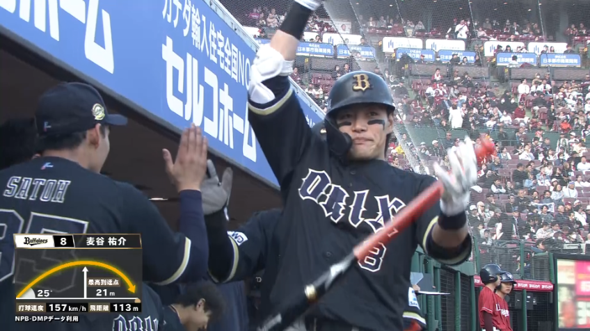 8回表・B麦谷祐介 一矢報いる一発!! 左中間への代打2ランホームラン!!