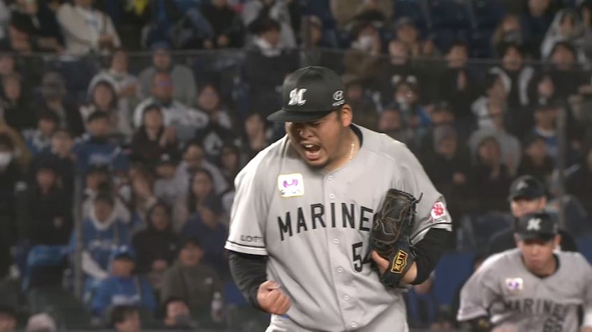 8回表・M澤田圭佑 変化球で空振り三振を取り吠える!!