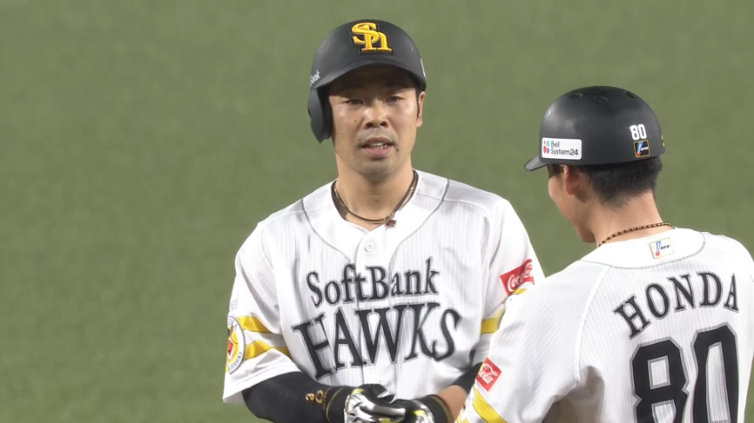 1回裏・H近藤健介 レフトへのタイムリー2ベースを放ちすぐさま1点を返す!!