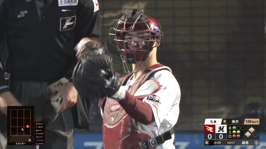 5回表・E太田光 ピンチの場面でボールを後ろに逸らさず先発の藤井聖を救う!!