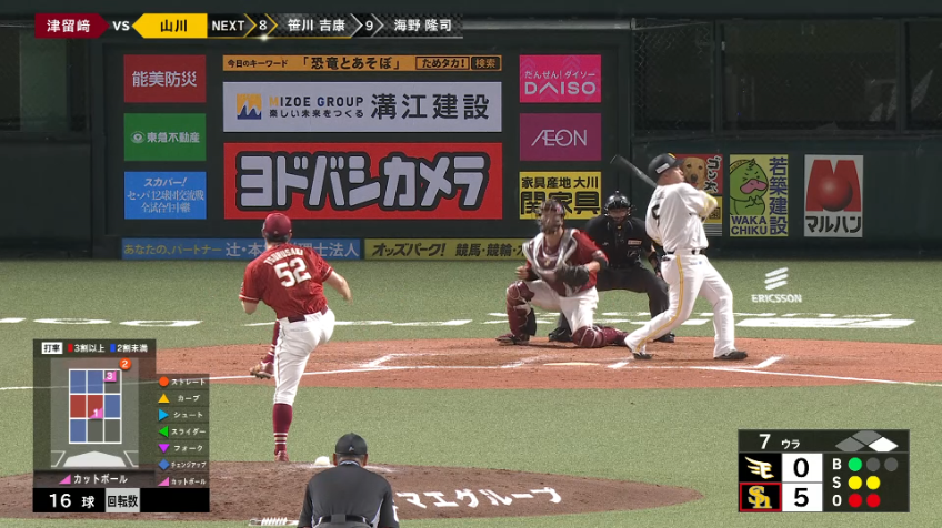 7回裏・E津留崎大成 無失点に抑える好リリーフ!!