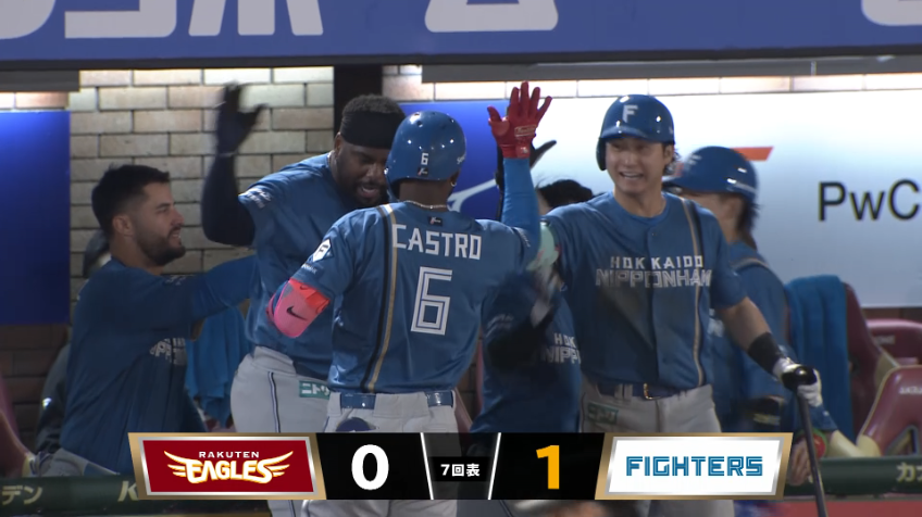 7回表・Fカストロ 均衡破る一打!! センターへの犠牲フライで先制!!