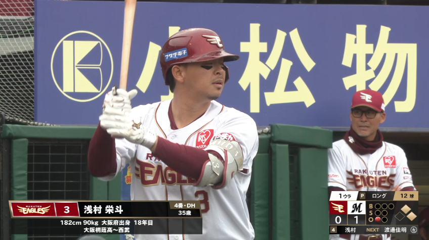 1回裏・E浅村栄斗 すぐさま振り出しに戻す!! 右中間を破るタイムリー!!