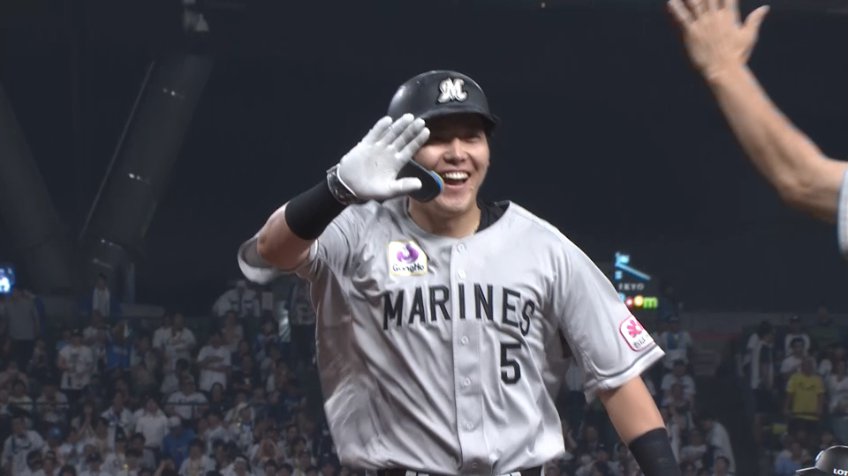 8回表・M安田尚憲 満塁の場面でセンターへ勝ち越しの2点タイムリー2ベース!!