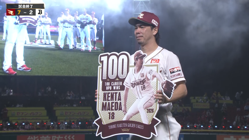E前田健太 NPB通算100勝を達成し祝福を受ける!!