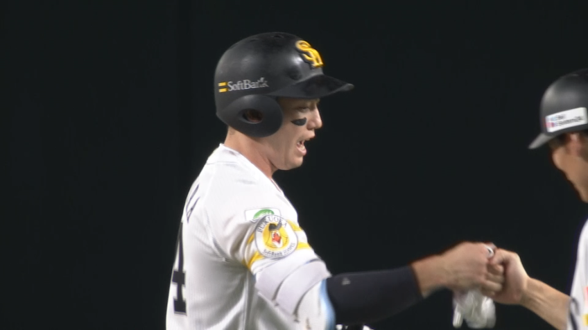 1回裏・H栗原陵矢 タイムリー2ベースヒットで1点を返す!!