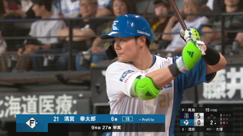 2回裏・F清宮幸太郎 ライトへのホームランで1点を返す!!