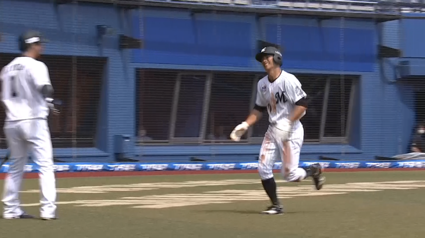 1回裏・M荻野 同点のホームイン！