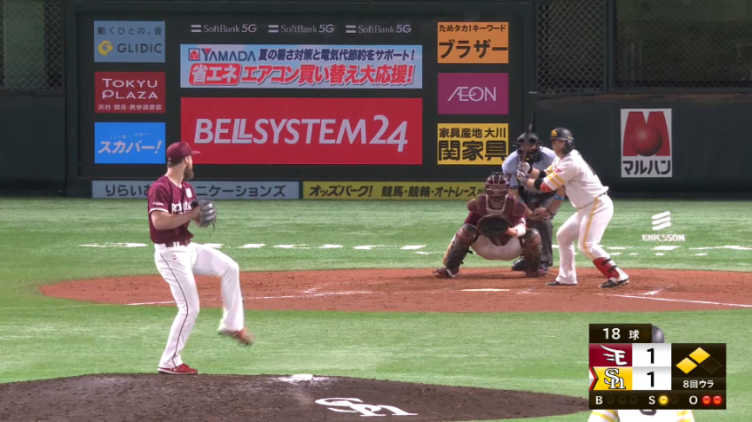 8回裏・Eブセニッツ ピンチを招くも何とか切り抜け、勝ち越しは許さない‼