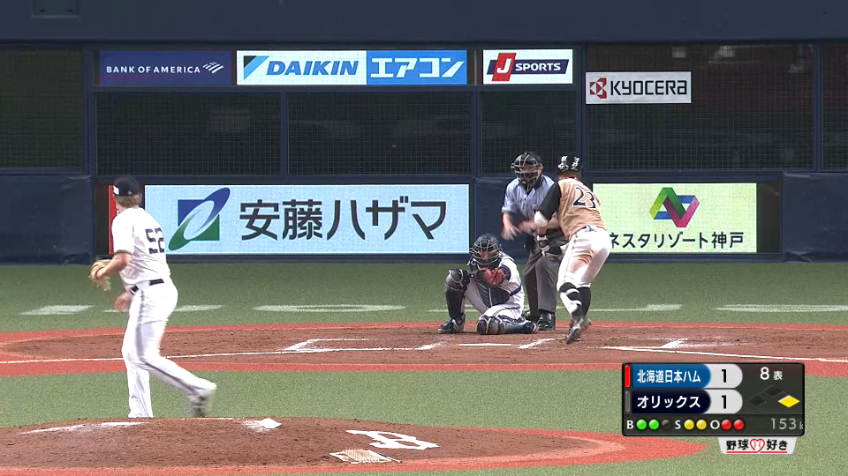 8回表・Bヒギンス 最後は外角低めに153キロのストレートで見逃し三振を奪う!!