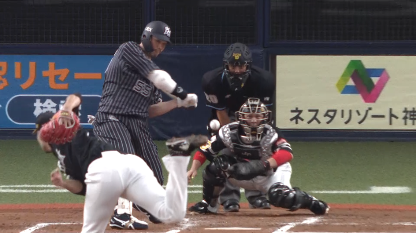 2回裏・H千賀 落差のあるフォークはバットに当たらない!!