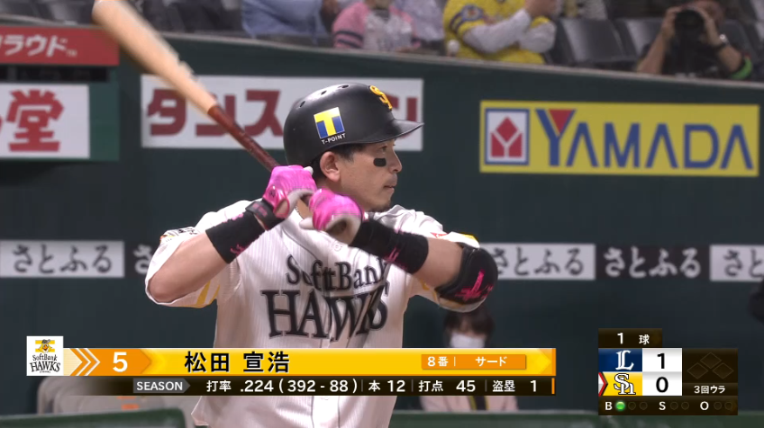 3回裏・H松田 ライトスタンドへの第13号同点ソロホームラン‼