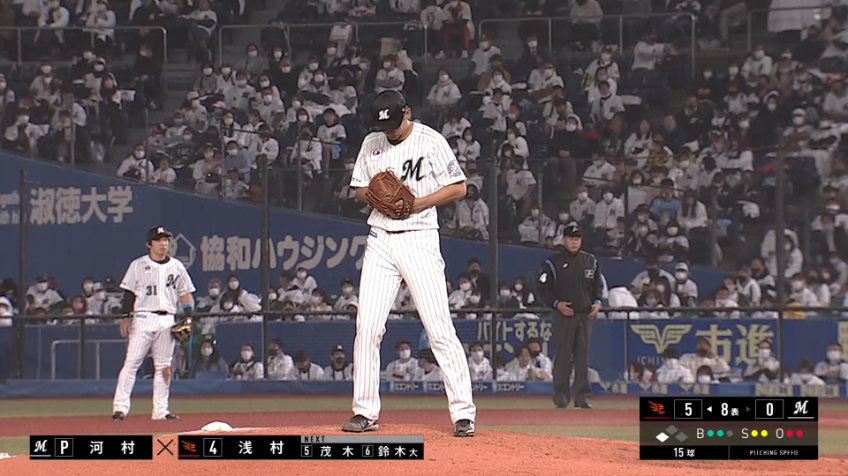 8回表・M河村 ピンチを招くも無失点に抑えるピッチング!!