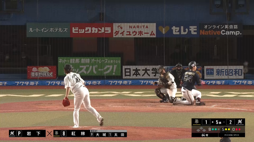 5回表・M岩下 再びフォークボールで空振り三振を奪い、このイニングを三者凡退に抑える!!