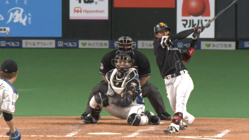 3回表・H今宮 レフトへの2ベースヒットで同点に追いつく!!