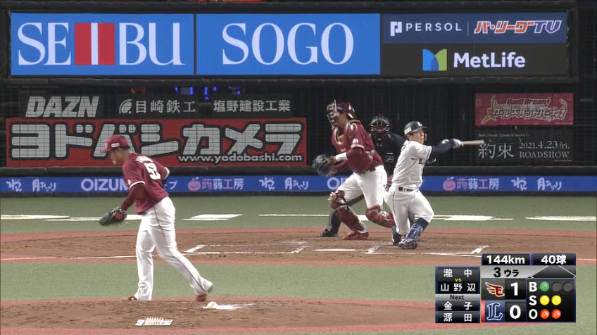3回裏・E瀧中 L山野辺から三振を奪い、3回パーフェクトピッチング!!